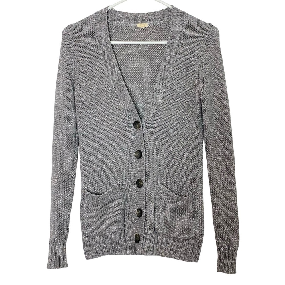 Jcrew Metallic Cardigan Sweater Womens Size XS Silver Gray J Crew J. Pockets